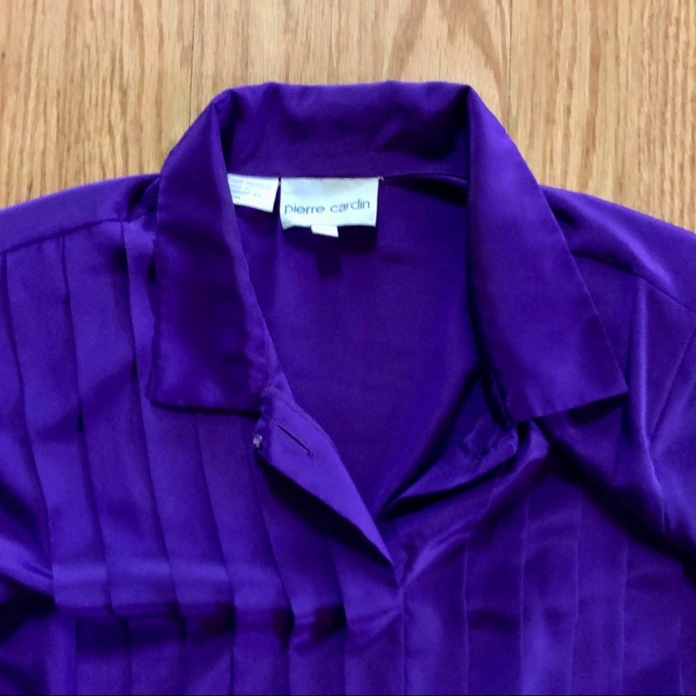 Pierre Cardin Vintage Bold Purple Pleated Button-up Shirt Womens 6